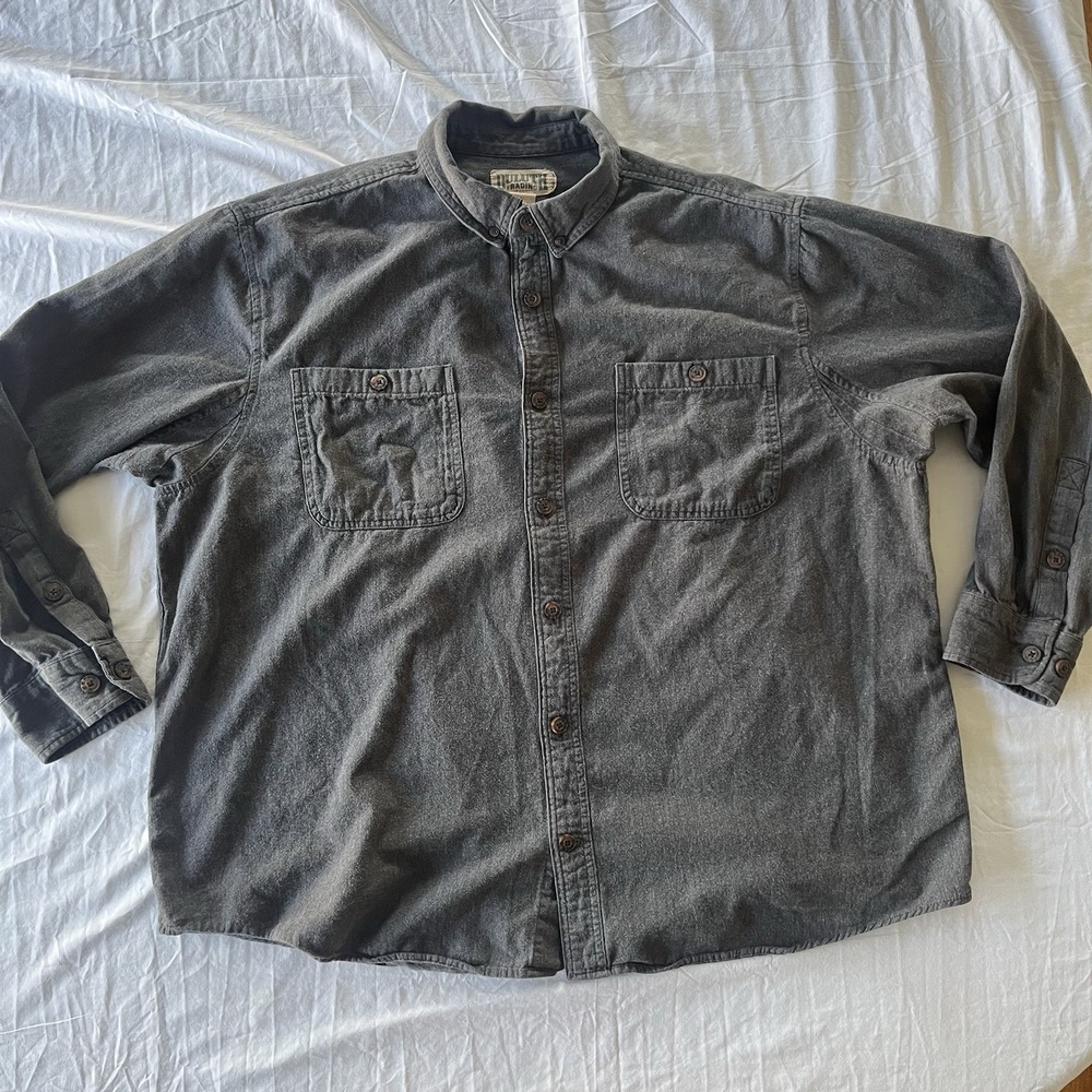 Duluth Trading Co Shirt Mens 2XL Relaxed Fit Gray Minimalist Flannel Workwear
